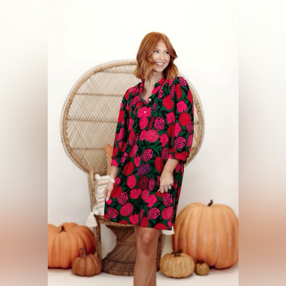 Michelle McDowell Abstract Floral Midi Babydoll Shirt Dress Size S